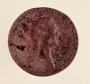 ザクセン州の銀貨（ターラー）：ザクセン州のフレデリック・アウグスト1世（Frederic Auguste I of Saxony）の時代（1750-1827）。直径3.9cm ナポリ、ムゼオ・アルケオロジコ 作： German School