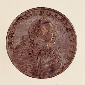 ブランデンブルク・バイロイト侯爵フレデリック・クリスチャン（Frederic V Christian de Brandenburg-Bayreuth）（1708-1769）の銀製ターラー（taler） 1766 Diam.4 cm ナポリ、考古学博物館 作： German School
