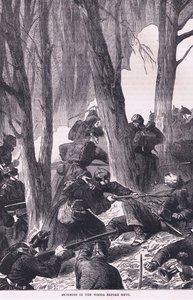メッツ前の森での小競り合い（Cassells History of the War between France and Germany, published by Cassell and Company Limited, c.1890, litho 作： German School