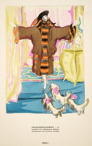 「Spazierengehen"、ヘルマン・ゲルソンによるコスチューム広告、Styl, pub.1922より（ポショワール版画）