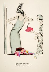 シュピーゲライン、シュピーゲライン...、マーサ・ローウェンタールの帽子、1922年発行の『Styl』より（ポショワール版画）
