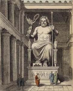 古代ギリシャのオリンピア神殿のゼウス像（彩色済み彫刻 作： German School