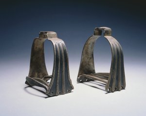 あぶみ、c。 1525-1550（モダンなブラックペイントのスチール） 作： German School