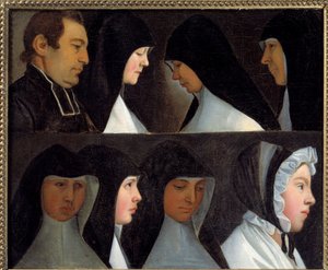 聖ベネディクト修道会の修道女の研究（ベネディクト修道会） 19世紀のドイツ派の絵画。Roanne, musee Joseph Dechelette - 聖ベネディクト修道会の修道士の研究（with t 作： German School