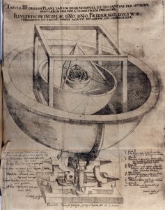 研究 ヨハネス・ケプラー（またはケプラー）（1571-1630）：太陽における惑星の距離と5つの正多角形との関係を示す。"De Admirabili proportione orbium coelestium... "より引用。Tubinga 1596年。 作： German School