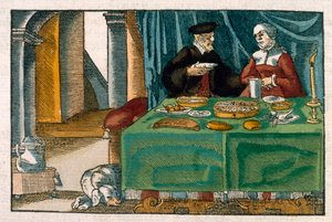 夕食のテーブル、ドイツの原稿、c.1650（手彩色の彫刻）から