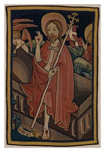 キリストの復活を描いたタペストリーの断片、ニュルンベルク製、1440年頃（ウール＆リネン） 作： German School