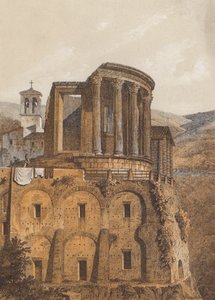 イタリア、ティヴォリのヴェスタ神殿（カラーリトグラフ）