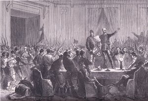 Hotel De VilleでTrochuを配達する国民衛兵第106大隊、Cassell and Company Limited発行のCassells History of the War between France and Germany、1890年頃（リトグラフ版 作： German School