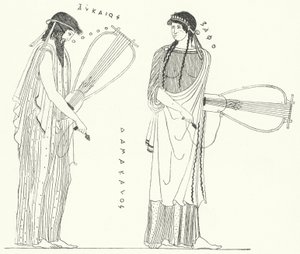 古代ギリシャの詩人アルカイオスとその恋人サッフォー（エングレービング 作： German School