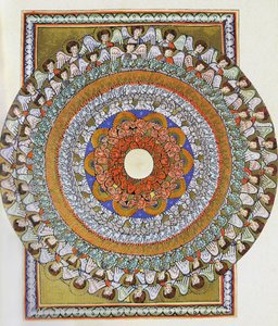 天使の聖歌隊。 ビンゲンのヒルデガルトによるLiber Sciviasのミニチュア、1175年頃（羊皮紙に水彩） 作： German School