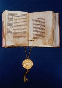 チャールズ4世の黄金の雄牛、神聖ローマ皇帝、1400（ベラムとゴールド） 作： German School