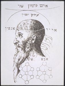 19世紀後半に出版されたマジックの歴史で使用された、フランクフルト1684のクノールフォンローゼンロスのカバラデヌデータのイラストのコピーであるアダムカドモンの頭 作： German School
