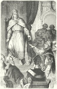 1356年にゴールデンブルを発行する神聖ローマ帝国皇帝チャールズ4世（エングレービング 作： German School