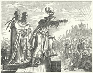 ローマ人の不誠実さを非難する神聖ローマ皇帝オットー3世（彫刻 作： German School