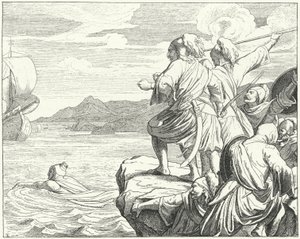 スティロの戦いで敗れた後、ギリシャ人から逃れる神聖ローマ皇帝オットー2世（982年）（エングレーヴィング