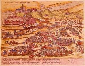 1595年のEsztergomの包囲（彩色されたエングレービング） 作： German School