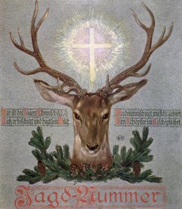 聖ユベールのクワガタ（655-727）、狩猟日記の表紙イラスト、1908年 作： German School