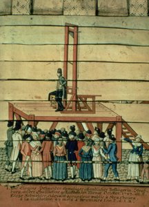恐怖 - ジャン・ジョルジュ・シュナイダー (1756-94) とギロチン (紙に水彩) 作： German School