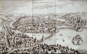 スイス・ルツェルンの町（Johann Jacob Scheuchzeri著「Itinera Alpina」1706年刊より）（彫刻 作： German School
