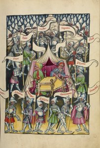 Weltchronik Ms 33 fol.94、c.1400-10からのイスラエルの12部族（テンペラ、金と銀の絵の具、羊皮紙にインク） 作： German School