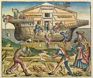 1493年、ニュルンベルク年代記に掲載されたノアの方舟の建物 作： German School