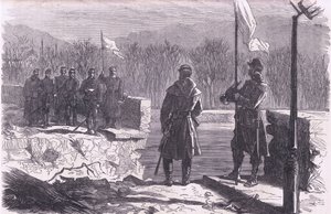 セーヴル橋での和平交渉、カッセル・アンド・カンパニー・リミテッド発行の『Cassells History of the War between France and Germany』、1890年頃（リトグラフ）。 作： German School