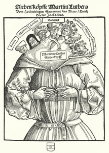 Johannes Cochlaeusによるパンフレット「The Seven Heads of Martin Luther」のタイトルページ。