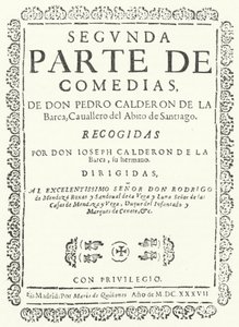 1637年に出版された『カルデロンの喜劇』全4巻のうちの第2巻のタイトルページ（エングレーヴィング）。