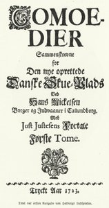 デンマーク・ノルウェーの劇作家、哲学者、歴史家であるLudvig Holbergの『Comedies』のタイトルページ。 作： German School