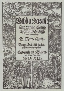 マーティンルーサーズ聖書の1541年版のタイトルページ 作： German School
