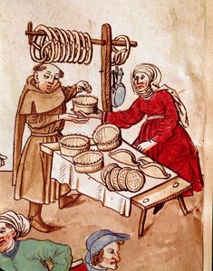 商売：パン屋さん。ウルリッヒ・リヒテンタル(1360-1437)の「コンスタンツ公会議年代記」からのミニチュア 1438年頃 プラハ、国立図書館 作： German School
