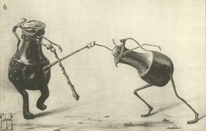 決闘する2つの水差し（リトグラフ 作： German School