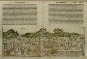 ヴェネツィアの眺め、ハルトマンシェデル（1440-1514）によるリベルクロニコルムからのイラスト1493年ニュルンベルクで出版 作： German School