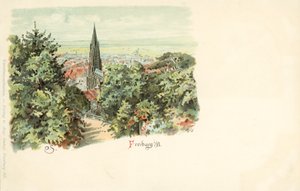 大聖堂のあるドイツ・フライブルク市の風景（クロモリト 作： German School