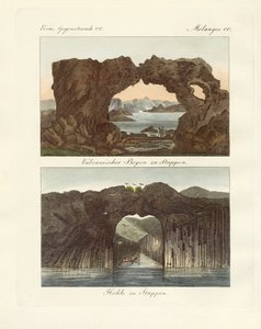 火山の噴火口と洞窟（カラー図版 作： German School