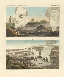 ハワイ島の火山（彩色済み彫刻 作： German School