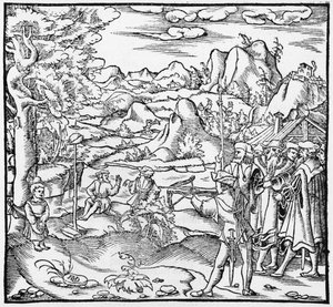 ウィリアム・テル、セバスチャン・ミュンスター（1488-1552）バーゼルによる宇宙飛行士ユニバーセルのイラスト、1559年発行