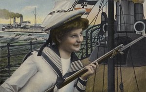 ドイツ戦艦ブラウンシュヴァイクの水兵服を着た女性（カラーリトグラフ 作： German School