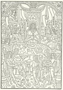 1488年にJean le Bourgeoisがルーアンで印刷したLancelot du Lacの初版の木版画（エングレーヴィング 作： German School