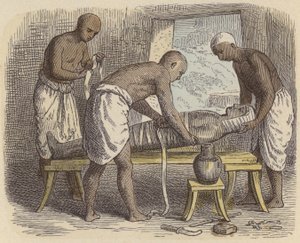 古代エジプトでのミイラの包み方（彩色済み彫刻 作： German School