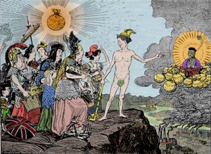 黄色い危険：東からの敵が近づいている - 清算の準備をする - ヨーロッパの人々は最も高価な商品を売る!1895年ベルリンのKladderadatschからのプレート 作： German School