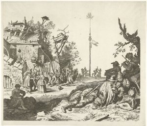 老朽化した旅館の前で休むロマ一家 作： Gerrit Adriaensz. de Heer
