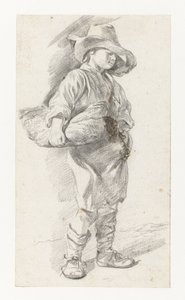 大きな帽子をかぶり、腕の下にバスケットを持って立っている若者 作： Gerrit Berckheyde