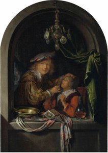 ドイツ語：Der Zahnarzt 少女を診察する理髪外科医 作： ゲリット・ドゥ