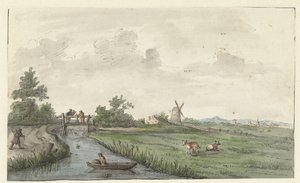 溝と田舎道のある風景 作： Gerrit Grasdorp (possibly)