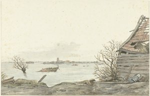 浸水したランスドルプ川の眺め、1825 年 2 月 作： Gerrit Lamberts