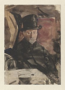カフェでシルクハットをかぶって着席している男性 作： Gerrit Willem Dijsselhof