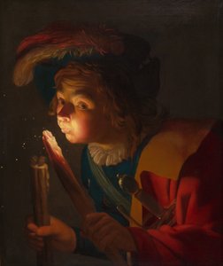 たき火を吹く少年 作： Gerrit van Honthorst