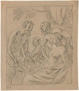 サテュロスから贈り物を受け取るダイアナと二人のニンフ (直訳) 作： Gerrit van Honthorst